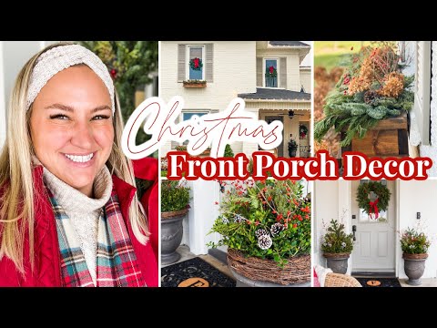Christmas Front Porch Decorating Ideas | Decorate the Front Entry Pots + Window Boxes with Me! 🎄